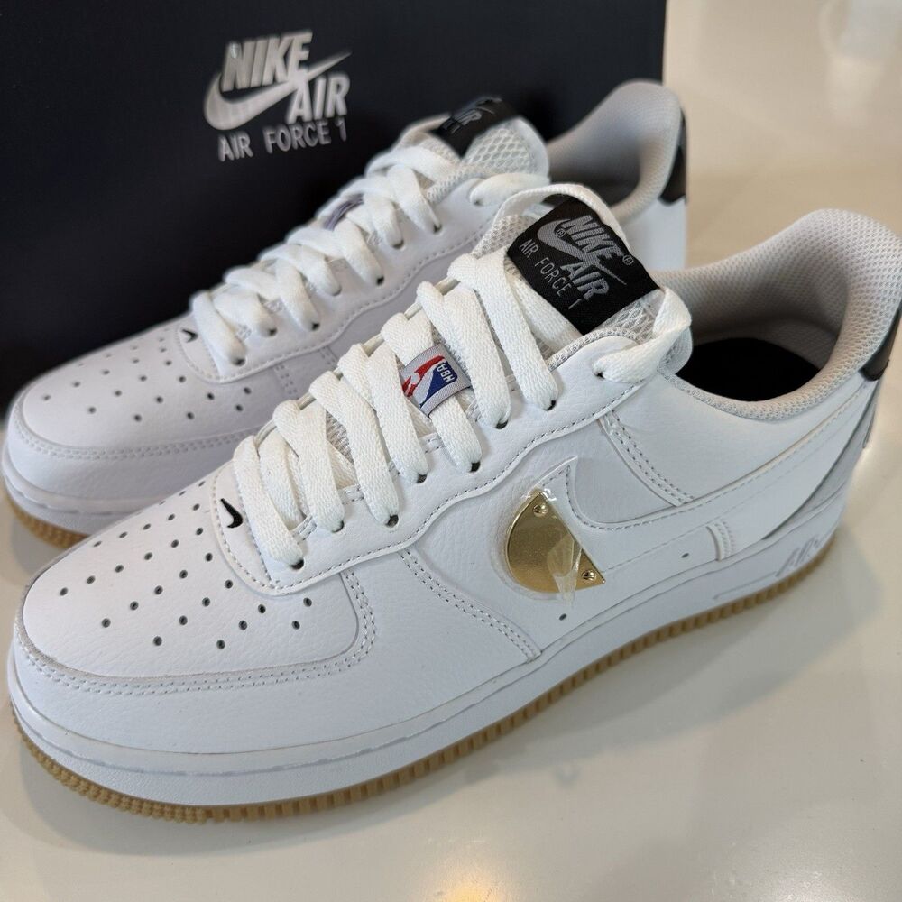 Nike Air Force 1 NBA White Gold Gum Outsole Sneakers Men’s Size 7.5 US Wmns Sz 9